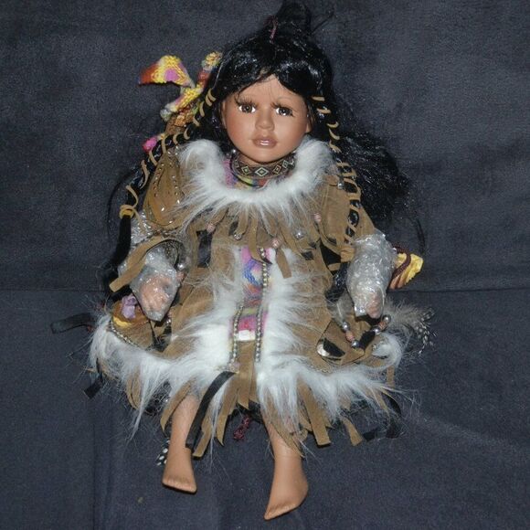 Native American Collectable Porcelain Doll on Swing - Picture 1 of 14